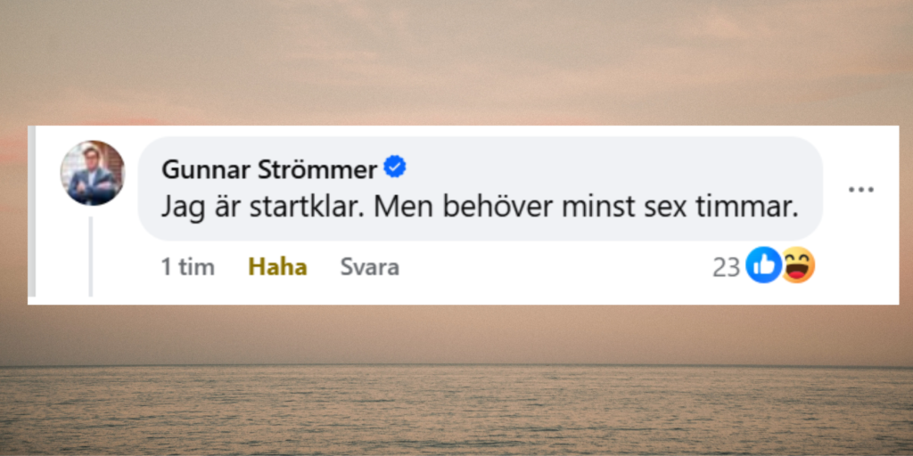 Faksimil Facebook: Justitieministern svarar skämtsamt Bart-Kron att han är redo med en justitieministerpod på 6 timmars varsel.